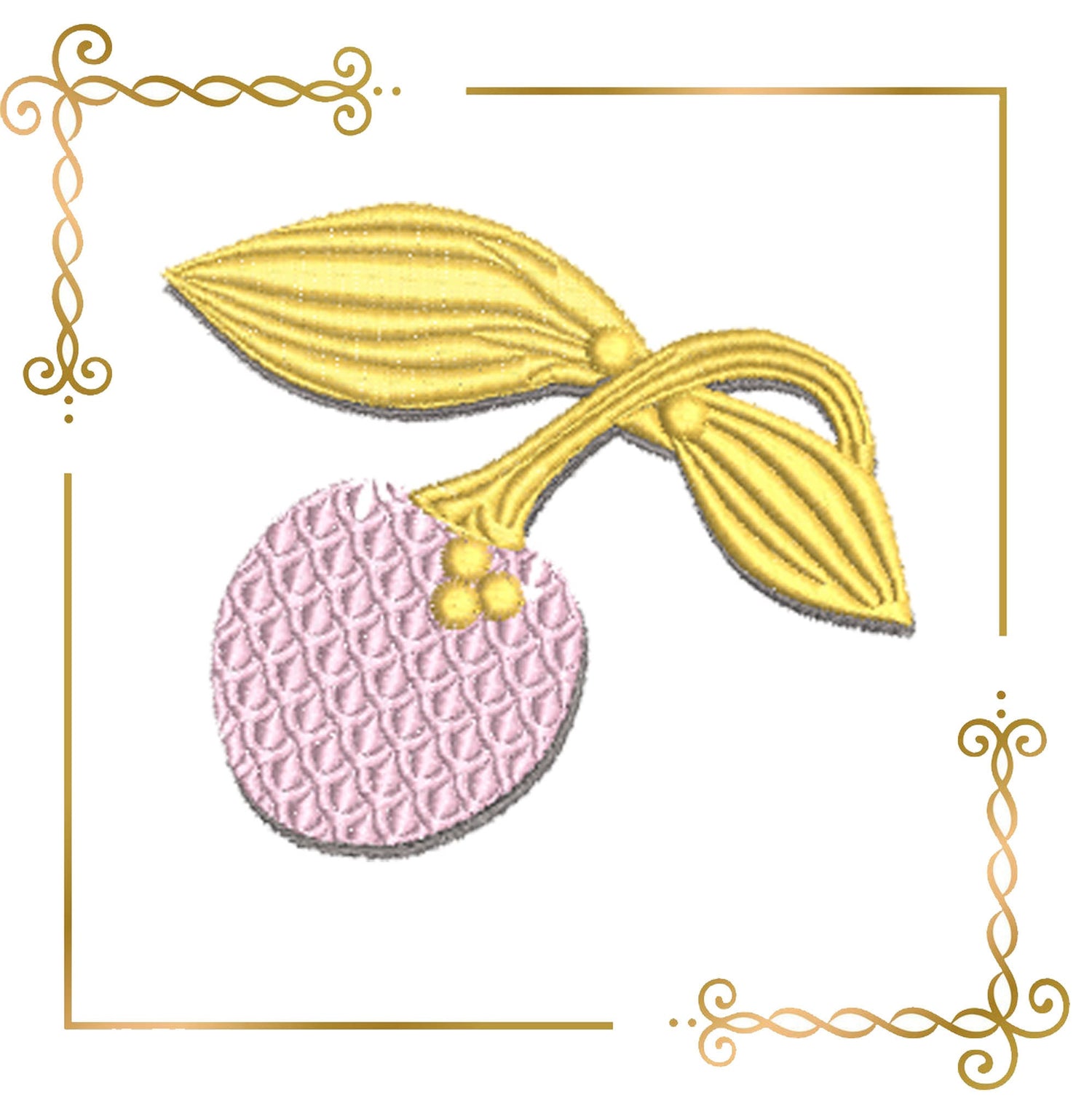 Jewelry Brooch cherry  gold embroidery design to the direct download.