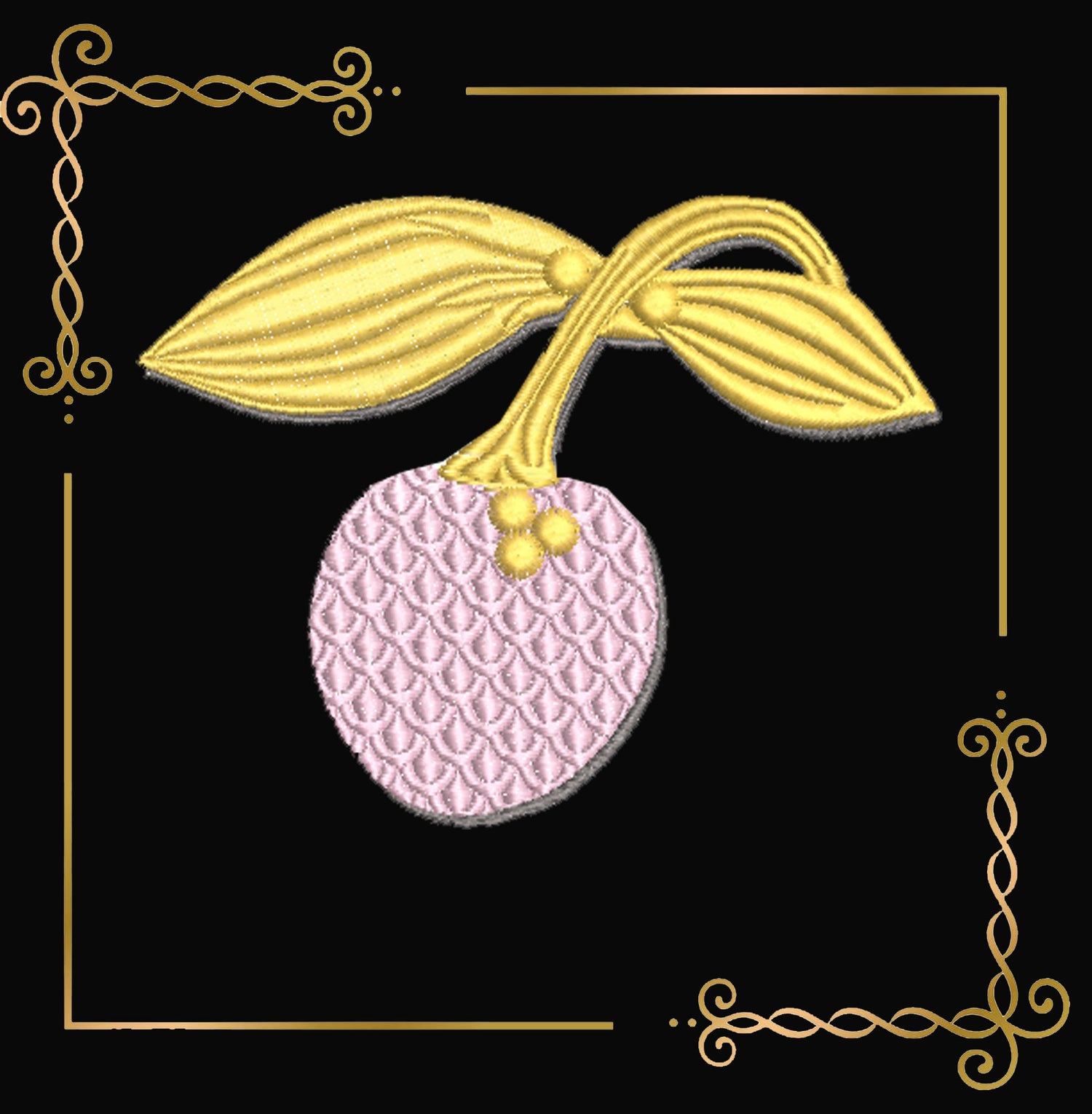 Jewelry Brooch cherry  gold embroidery design to the direct download.