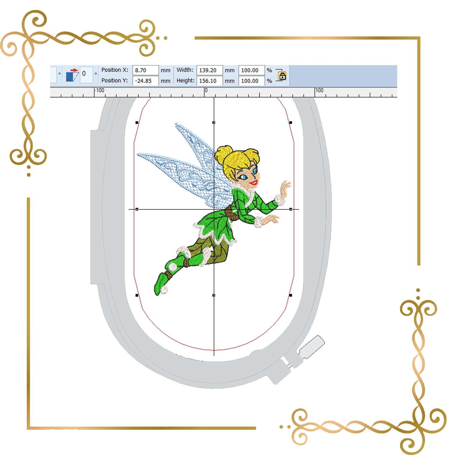 Princess Tinker Bell  Disney Fabulous Fairy Christmas winter  Embroidery machine design to the direct download.Tinker Bell