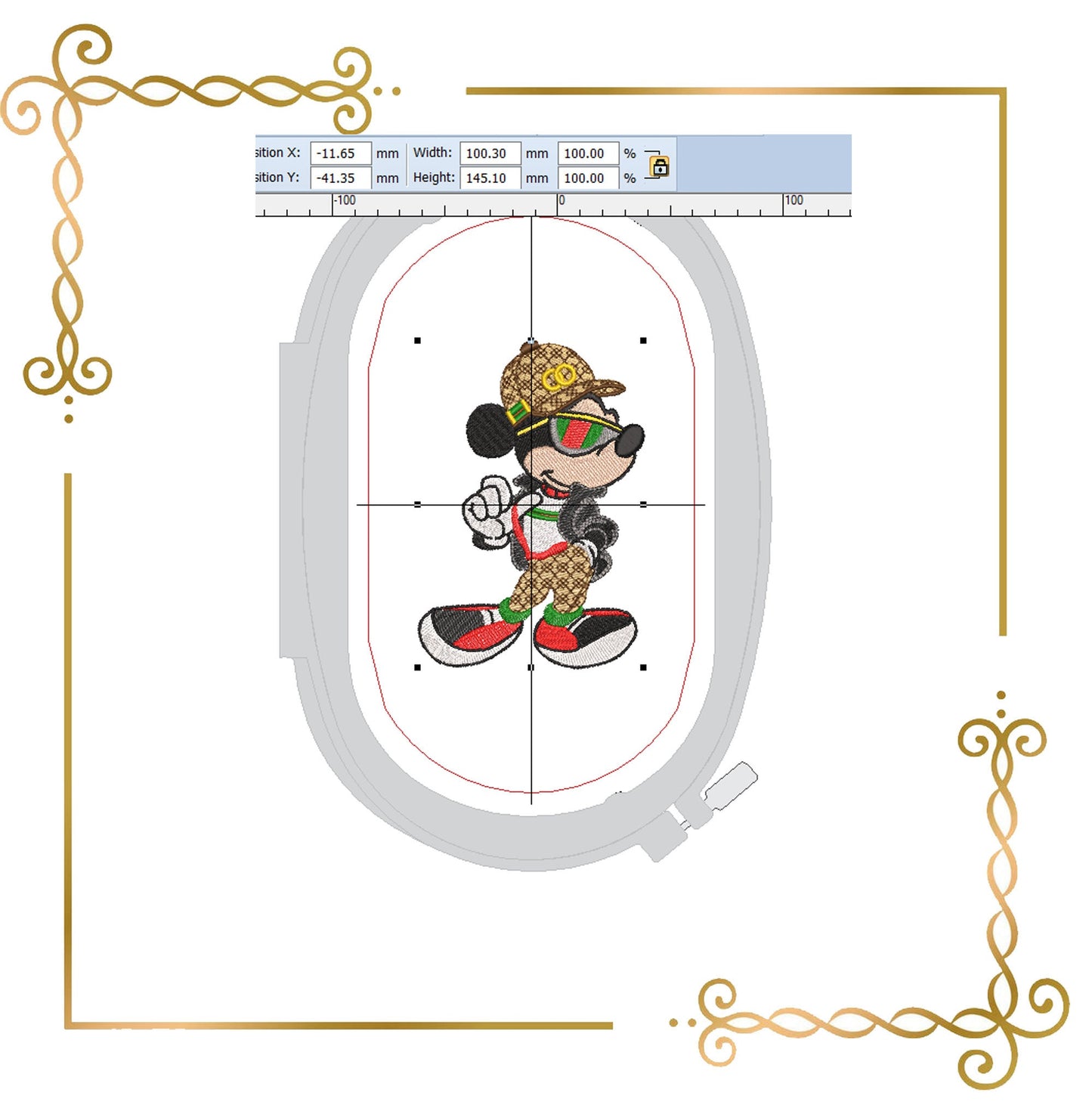 Mouse with the cap and glasses  3 Size Mickey Fantasy parody embroidery design to the direct download.