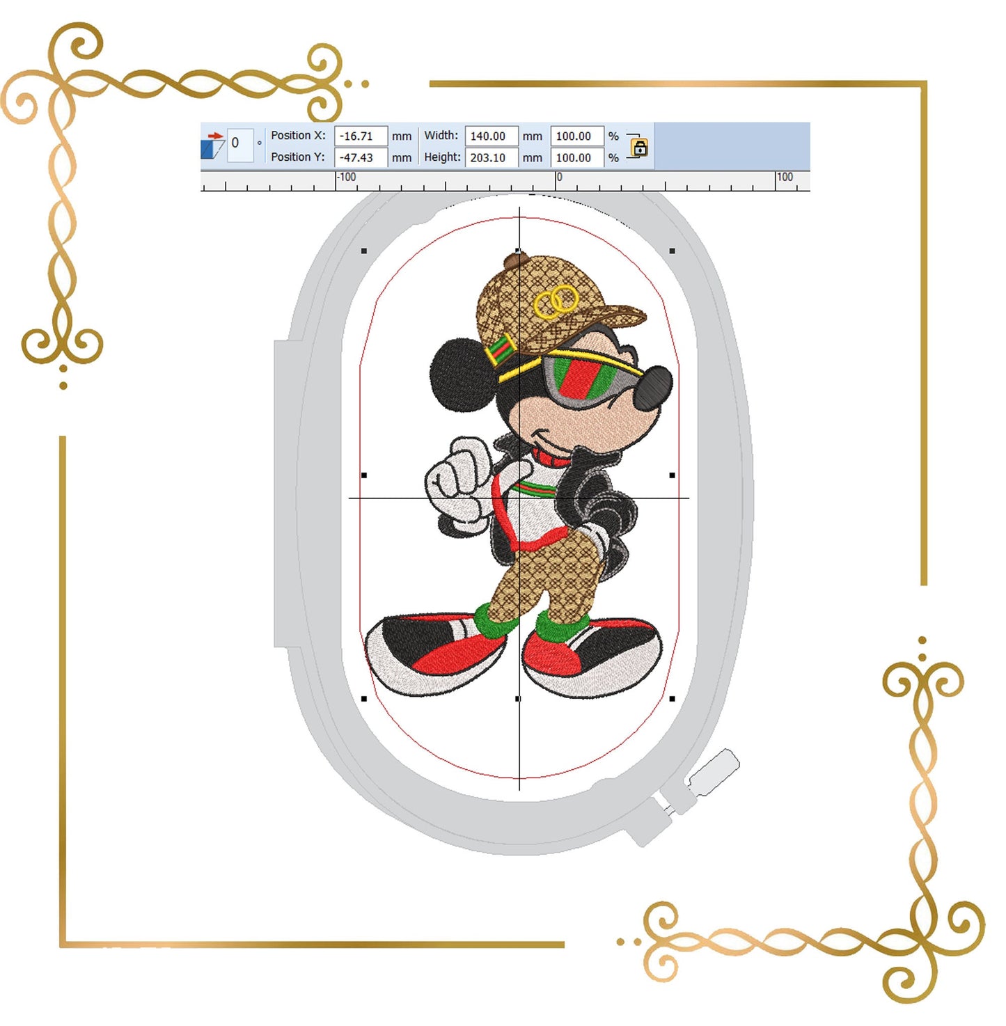 Mouse with the cap and glasses  3 Size Mickey Fantasy parody embroidery design to the direct download.