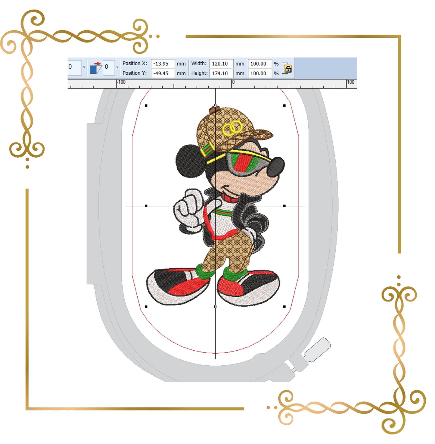 Mouse with the cap and glasses  3 Size Mickey Fantasy parody embroidery design to the direct download.