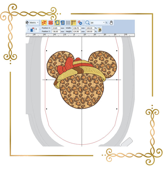 Mouse Minnie Head  Leopard Safari Parody digital embroidery design