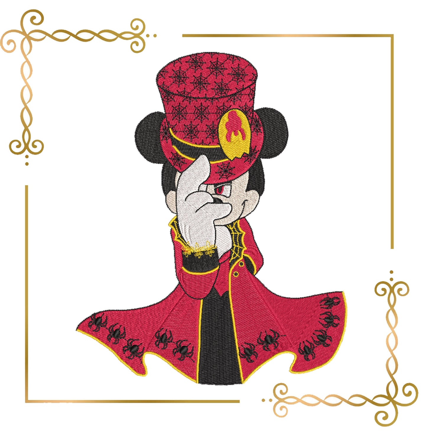 Mickey Mouse Halloween dress costume cylinder hat spiders digital embroidery design