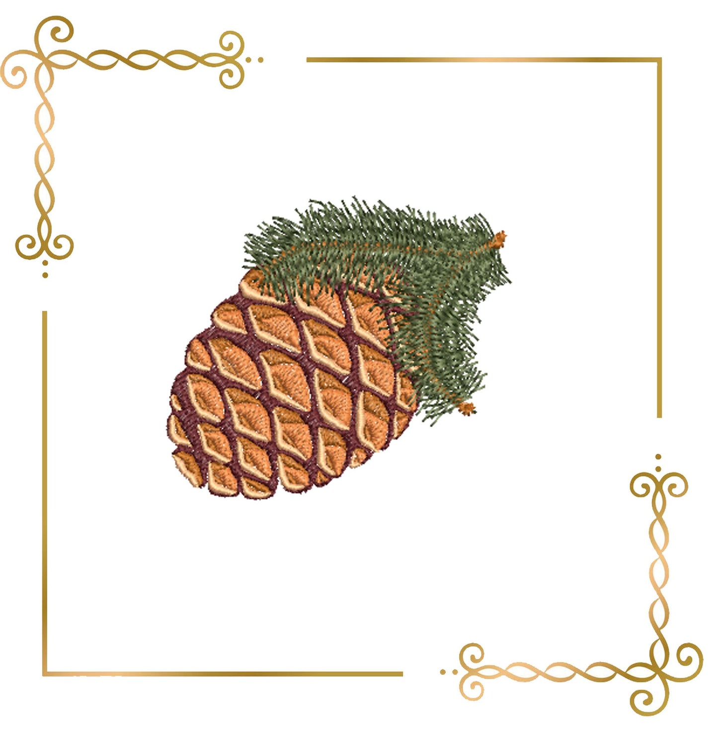 Christmas branch with a pine cone 2 Sizes embroidery design to the direct download