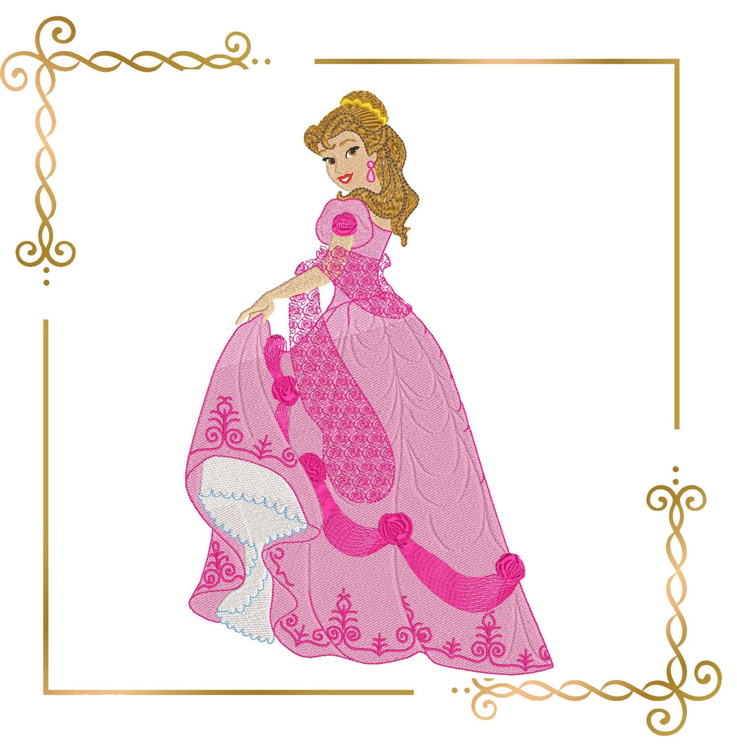 Princess  Belle in a delicate dress Digitale embroidery design to the direct download.