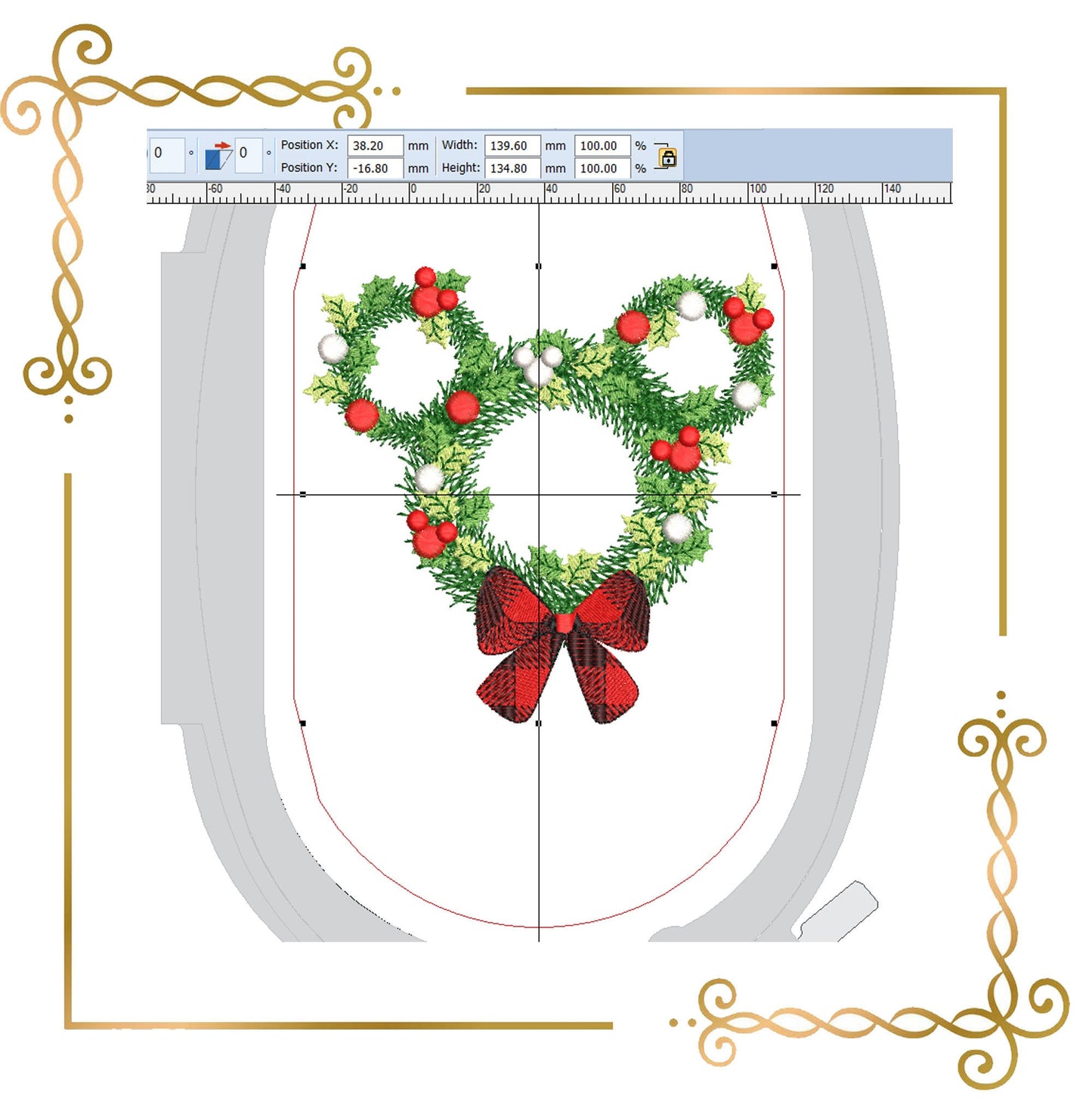 Mouse Christmas Wreath  mistletoe 3 Sizes embroidery design embroidery design