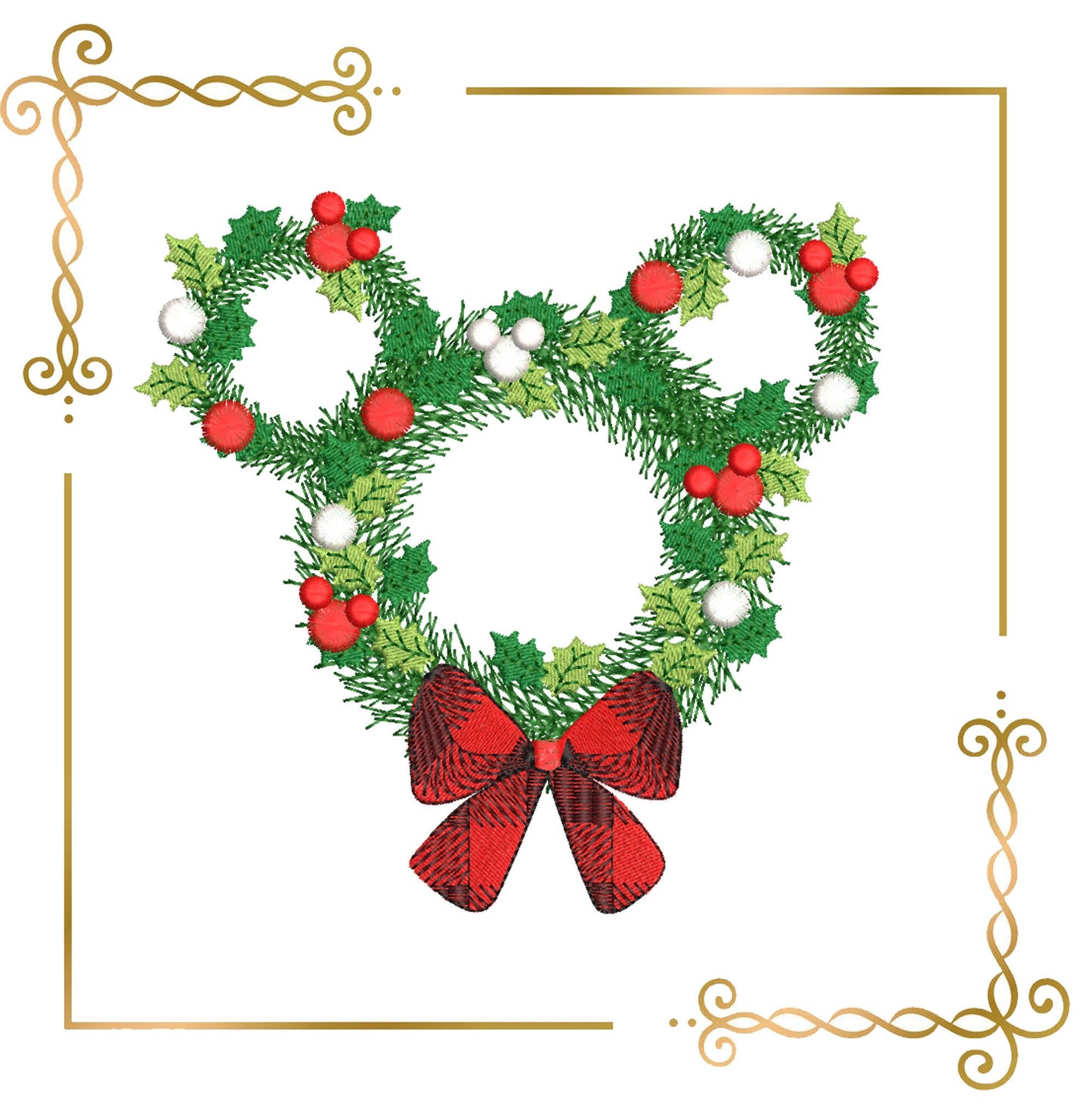 Mouse Christmas Wreath  mistletoe 3 Sizes embroidery design embroidery design