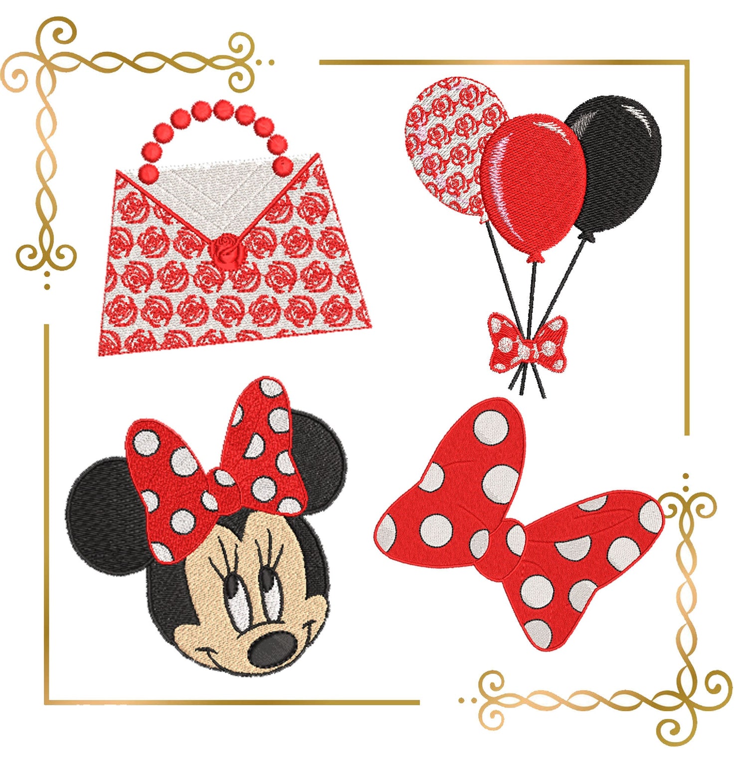  Minnie Mouse head bag balloons bow accessories embroidery design 