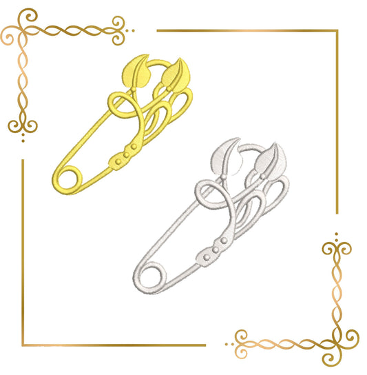 Schmucknadel Brosche gold silber 2 Größen Stickmuster zum direkten Download.