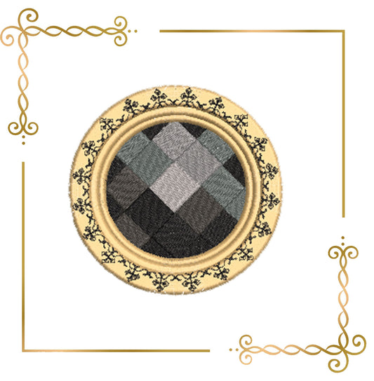 Schmuckbrosche Achat Schwarz Gold 2 Größen Stickmuster zum direkten Download.