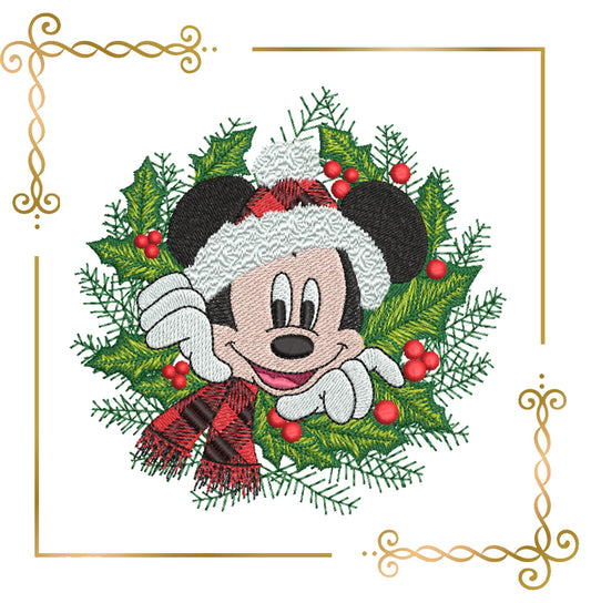 Mickey Mouse Christmas Wreath  mistletoe  embroidery design