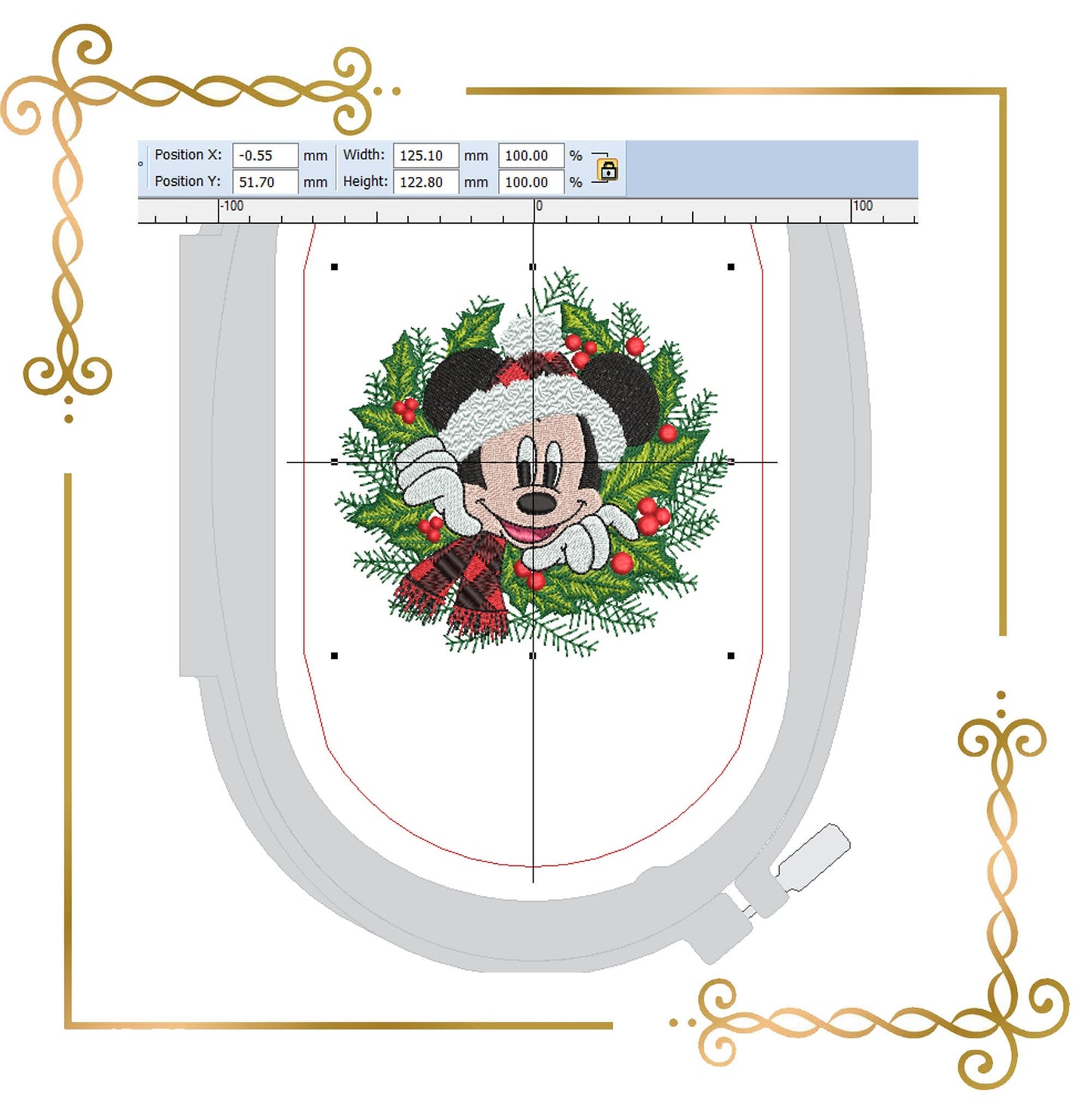 Mickey Mouse Christmas Wreath  mistletoe  embroidery design