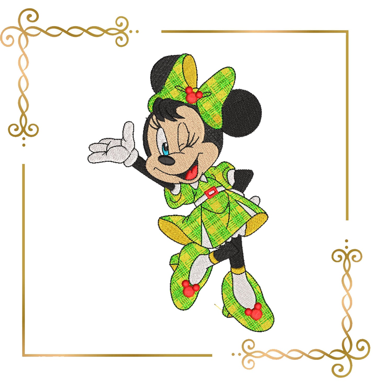 Minnie Mouse Christmas Fashionista parody embroidery design to the direct download.