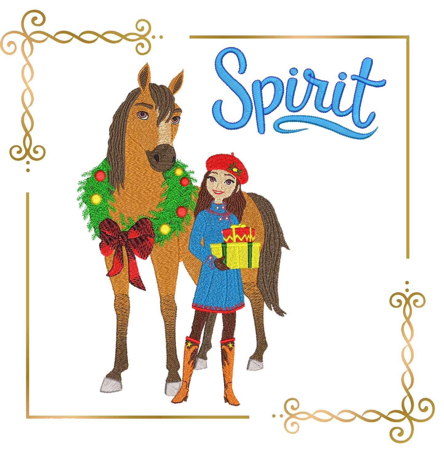 Motif de broderie de cadeaux de Noël d'hiver Princess Spirit et Lucky SET à télécharger directement.