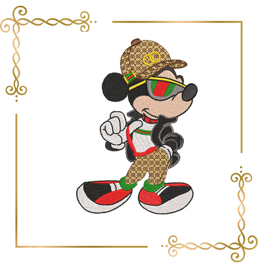 Souris avec la casquette et les lunettes 3 Motif de broderie parodie Mickey Fantasy Taille 3 à télécharger directement.