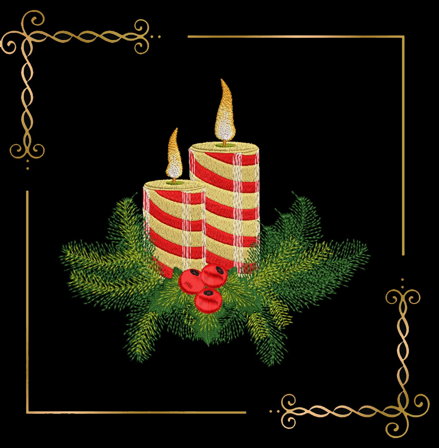 Christmas Winter candles spruce branches  digital embroidery design