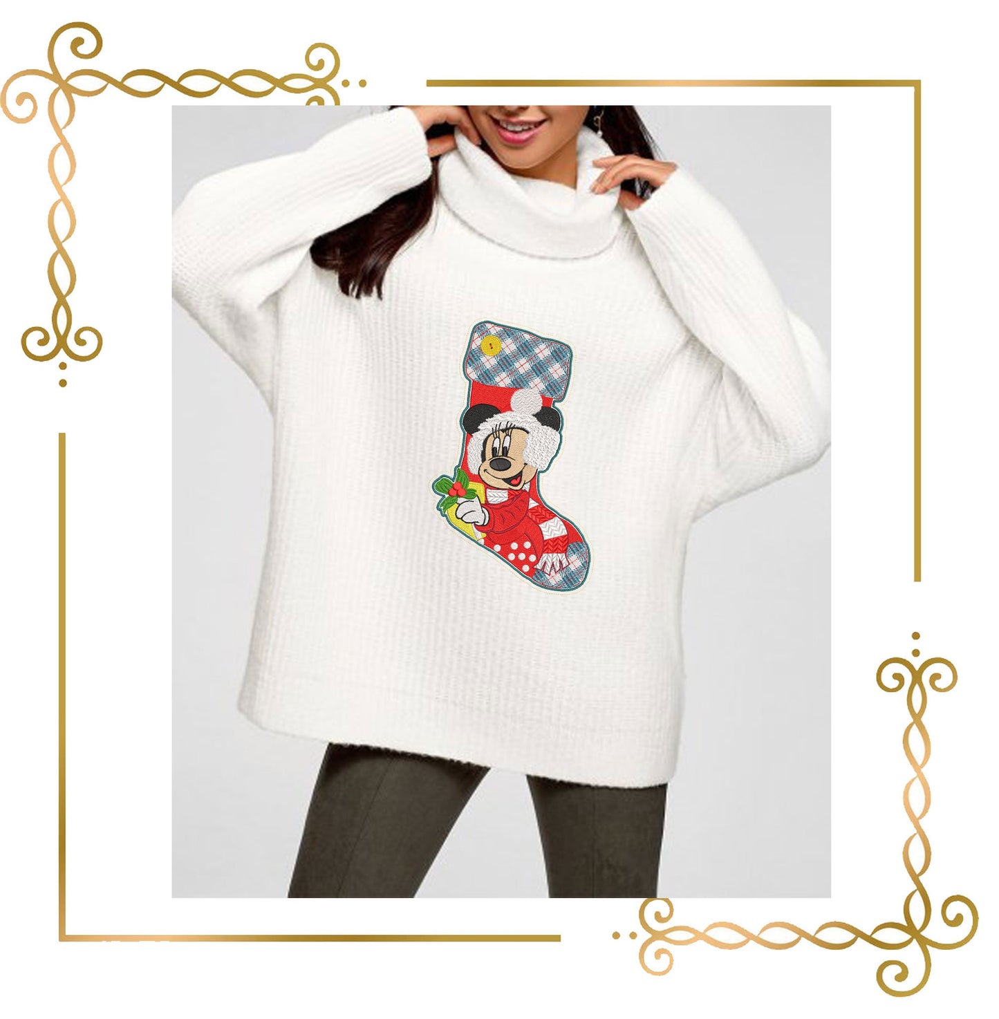 Souris Noël botte Minnie et Patch motif de broderie motif de broderie