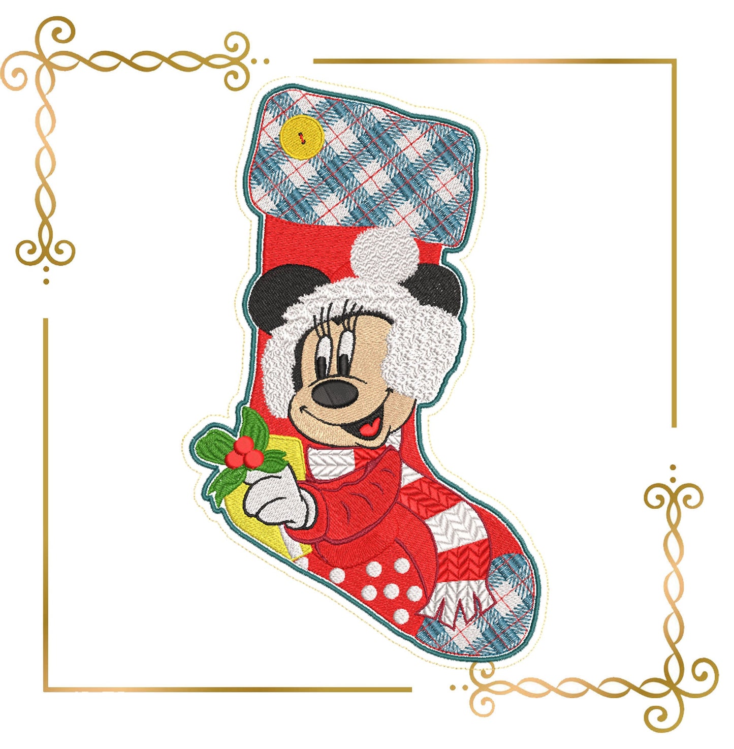 Maus Christmas Boot Minnie und Patch Stickmuster Stickmuster