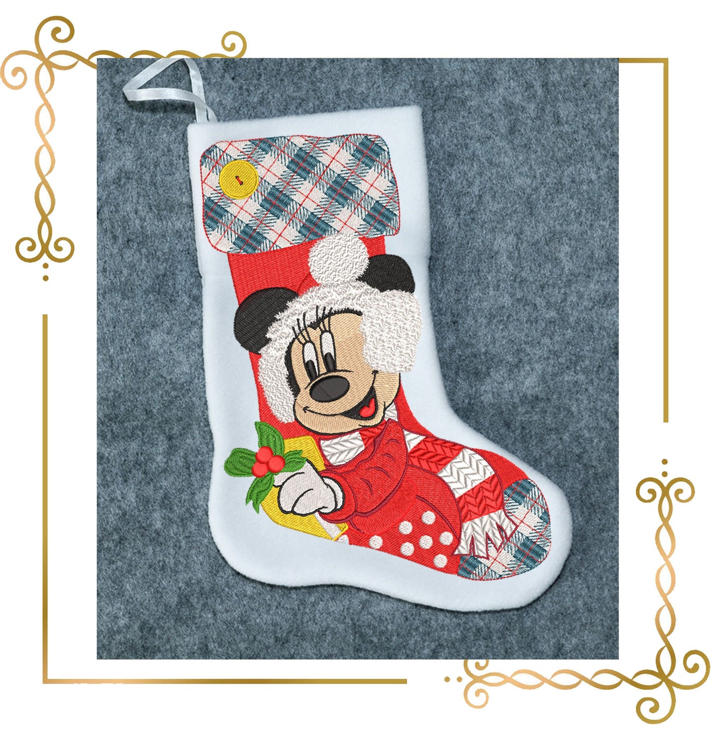 Maus Christmas Boot Minnie und Patch Stickmuster Stickmuster