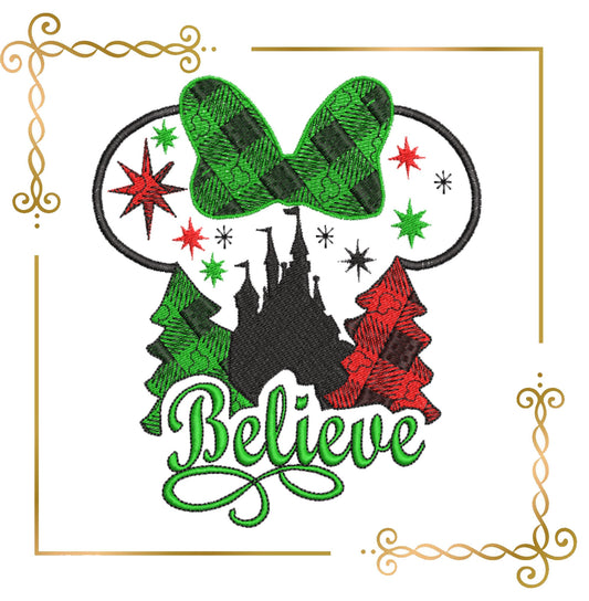 Mouse Christmas Believe Christmas Tree and Castle embroidery design to the direct download