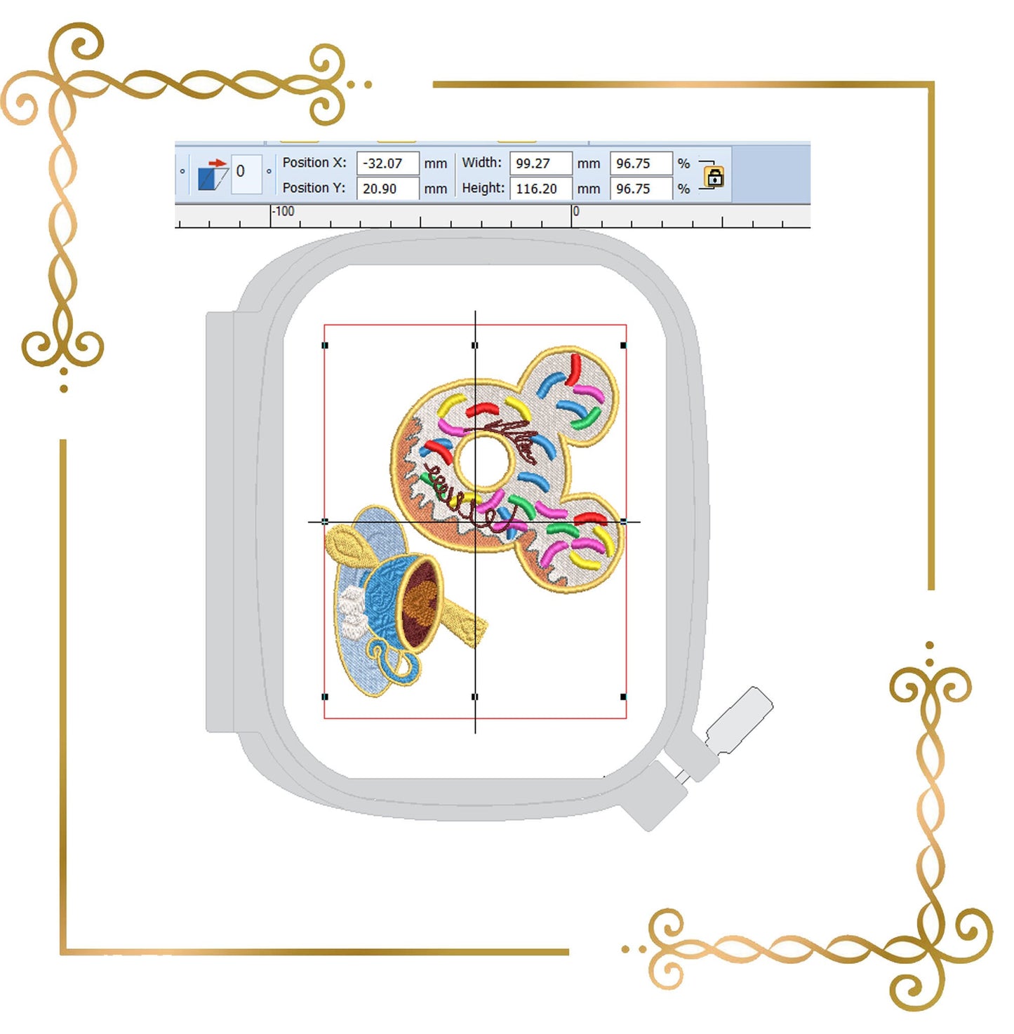 Mauskopf Lebkuchen Kaffeetasse Stickmuster Stickmuster zum direkten Download