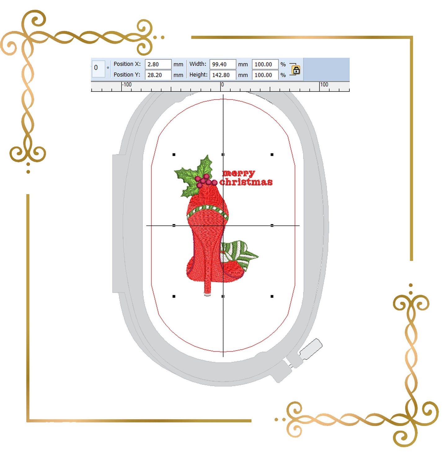 Weihnachtsschuhe mit Schleife 2 Größen Stickmuster zum direkten Download