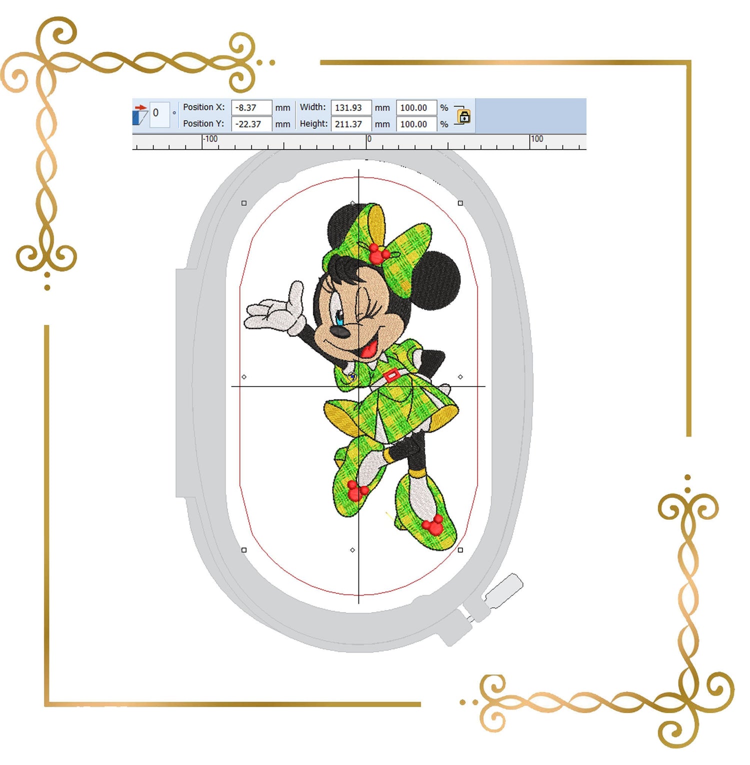 Minnie Mouse Christmas Fashionista parody embroidery design to the direct download.