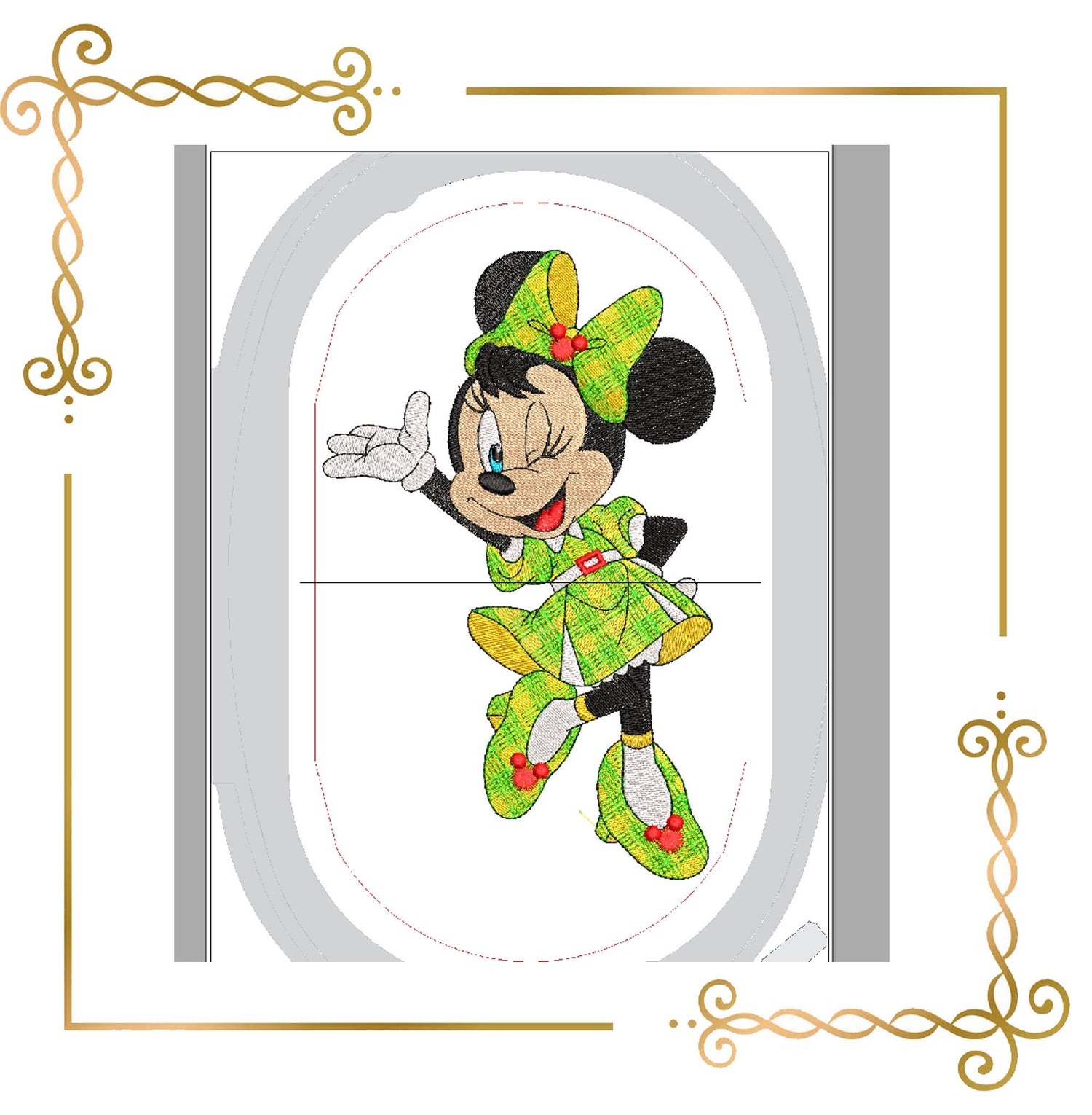 Minnie Mouse Christmas Fashionista parody embroidery design to the direct download.