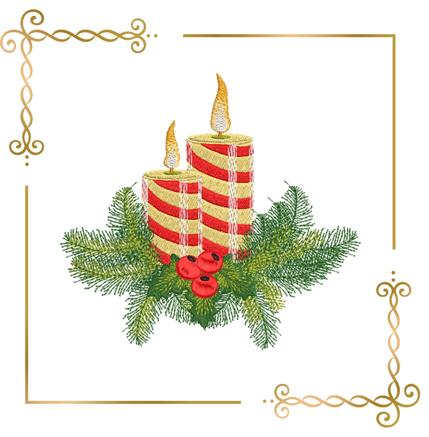 Christmas Winter candles spruce branches  digital embroidery design