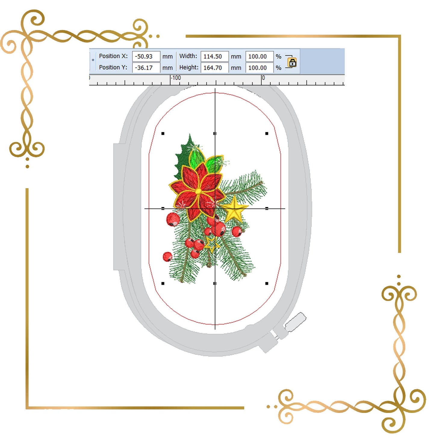 Motif de broderie Christmas Winter Diamond gui et branche d'arbre de Noël 2 tailles à télécharger directement