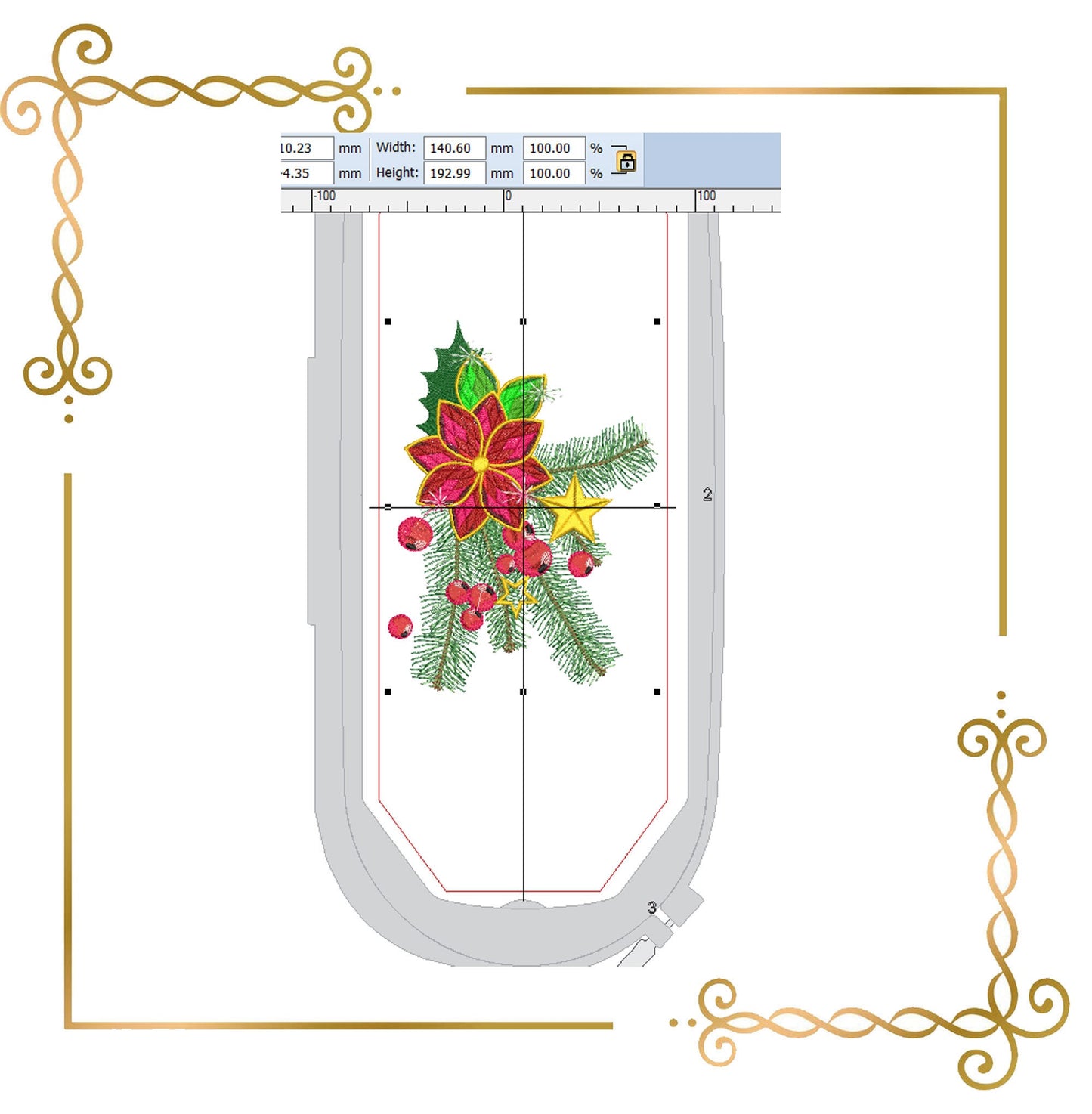 Motif de broderie Christmas Winter Diamond gui et branche d'arbre de Noël 2 tailles à télécharger directement