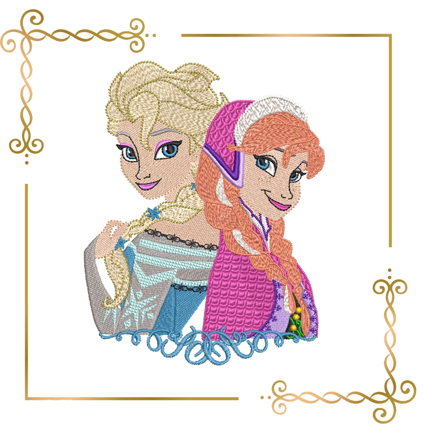 Princess Elsa and Princess Anna,  SET  snowflake and frame, frozen, machine embroidery design direct download. Digital embroidery design