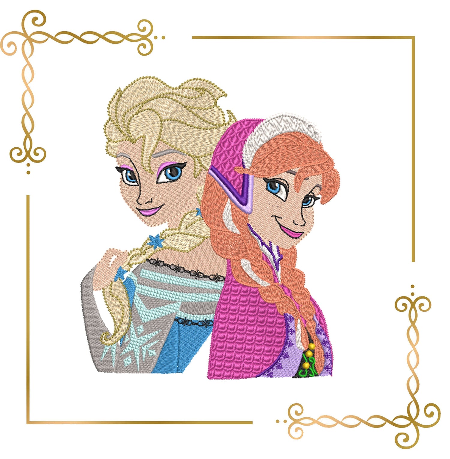 Princess Elsa and Princess Anna,  SET  snowflake and frame, frozen, machine embroidery design direct download. Digital embroidery design