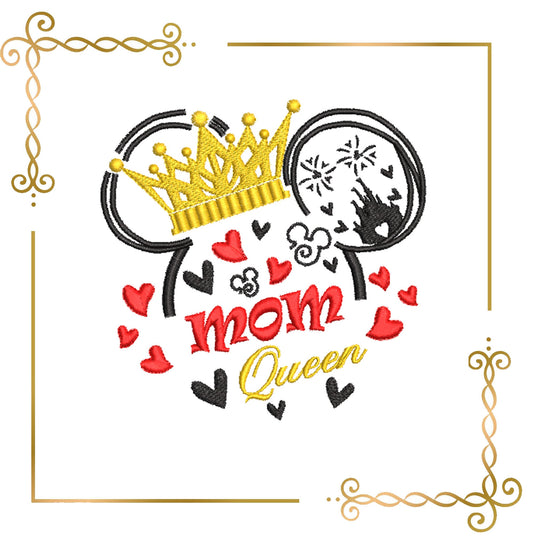 Motif de broderie Mouse MOM Queen Holiday Mother's day à télécharger directement