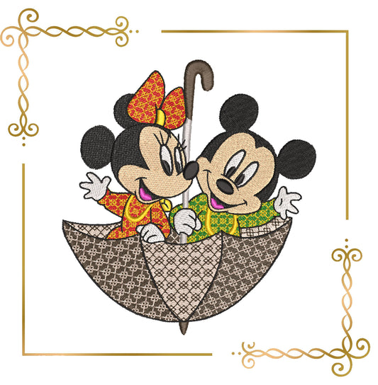 Mickey and Minnie in an umbrella  Fantasy  parody embroidery design to the direct download.