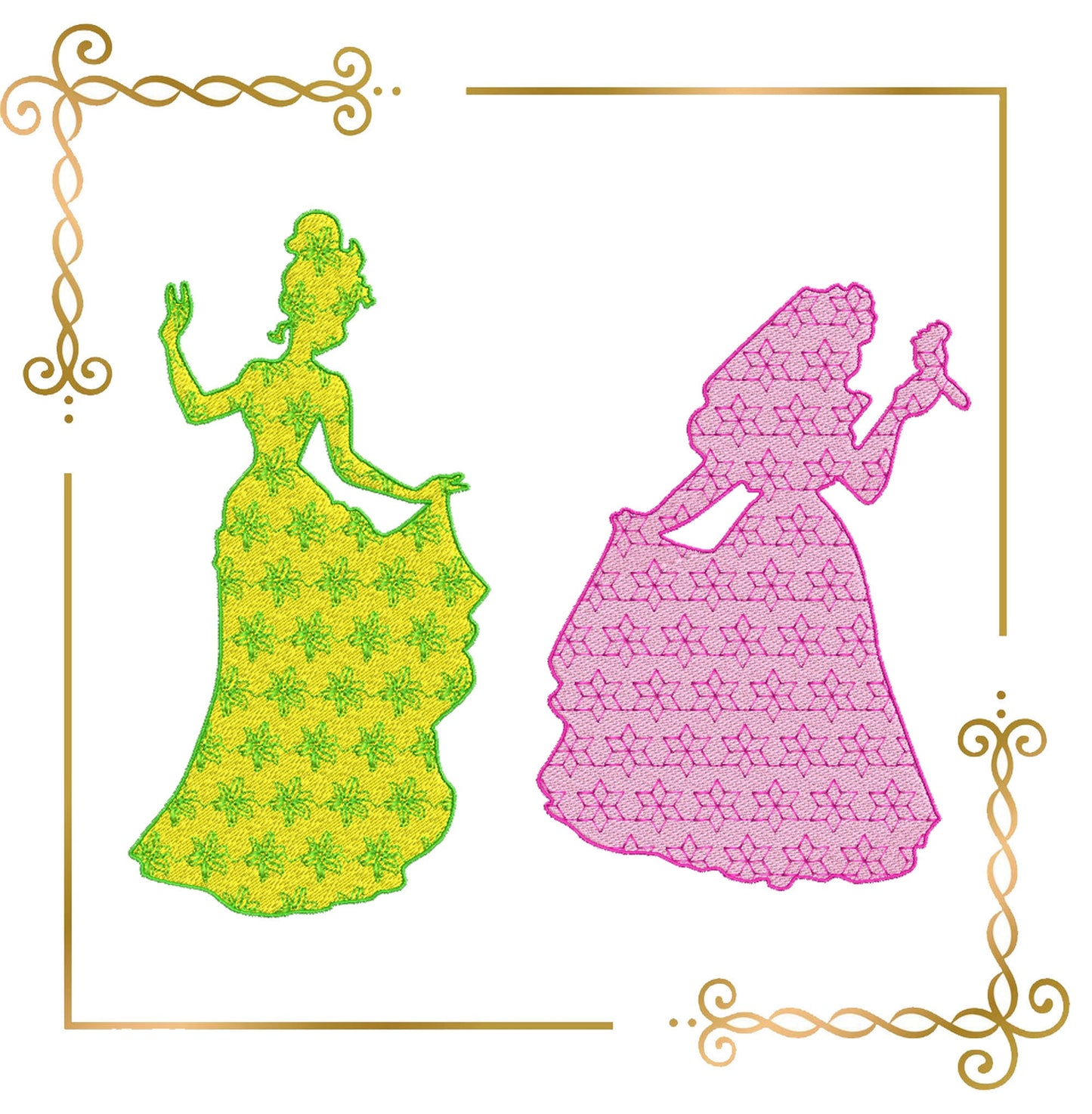 Princess Disney Characters  silhouettes  SET 9 Princesses machine embroidery design 