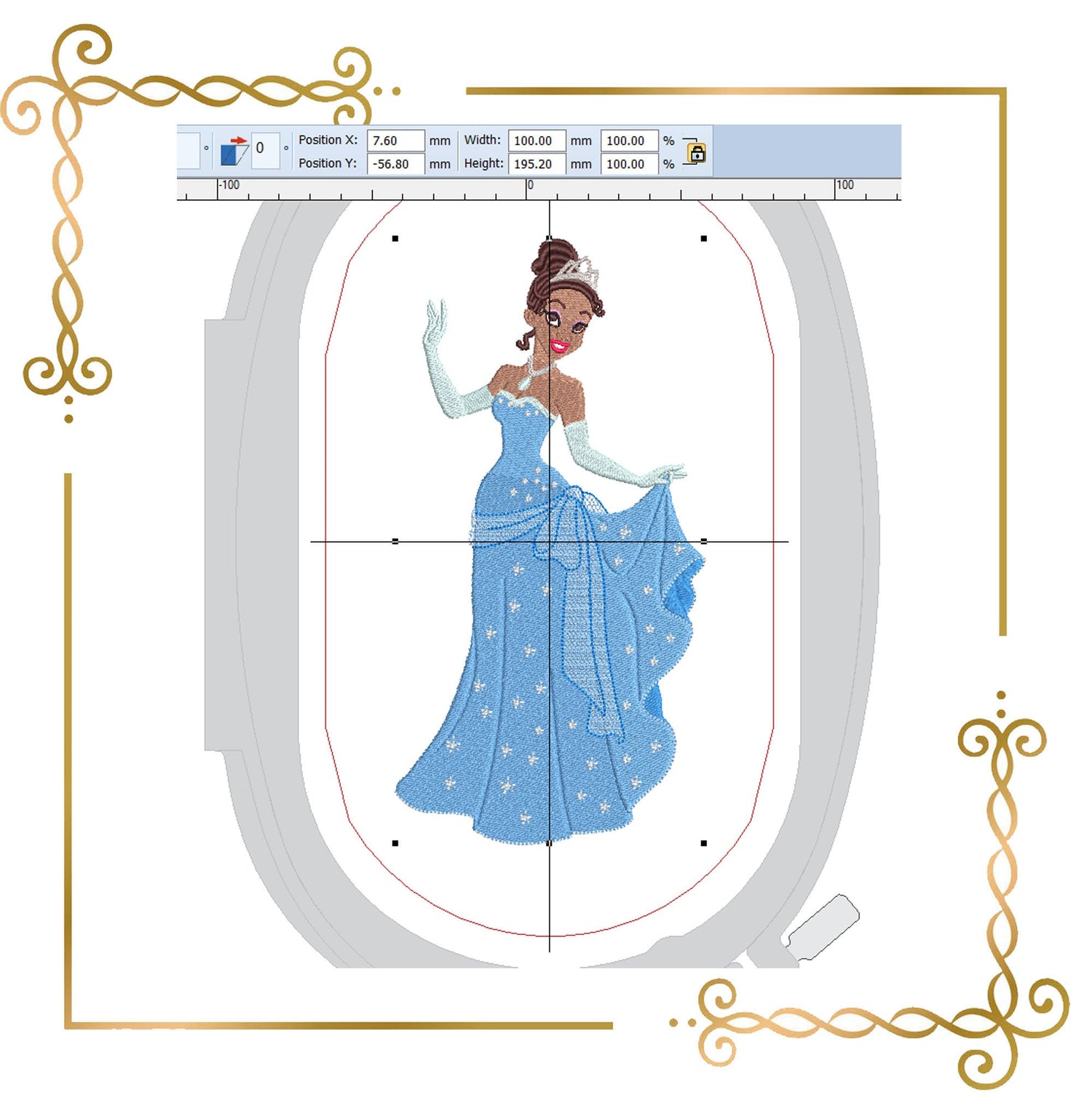 Princess Tiana  Disney character Embroidery machine design to the direct download