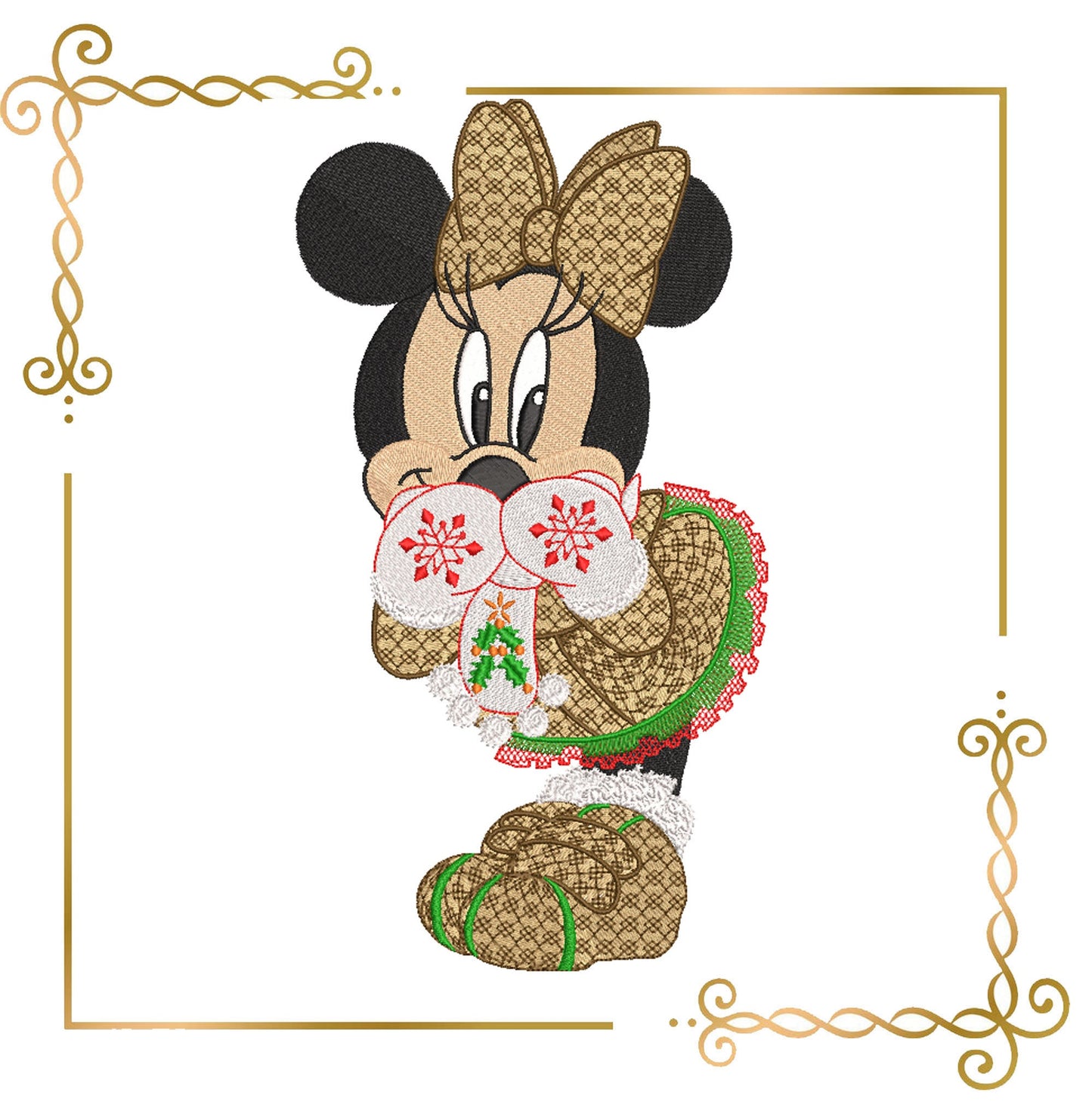 Minnie Christmas Fashionista  3 sizes 4 variants  parody embroidery design to the direct download.