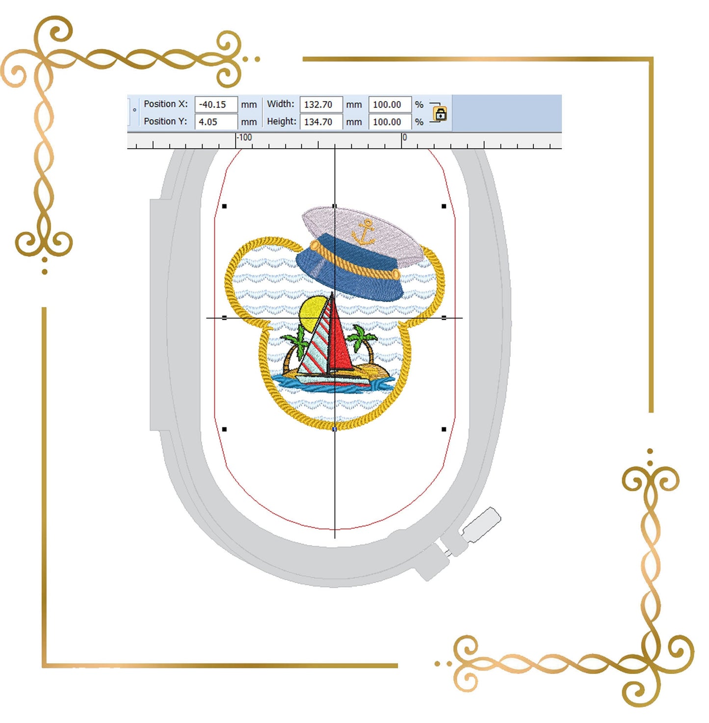 Mouse.  Head,  captain, sea, Mickey, embroidery zum direkten Download.