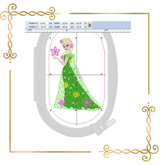 Princess Elsa Frozen Spring with beautiful flowers springtime Disney character, Embroidery  machine design  to the direct download.