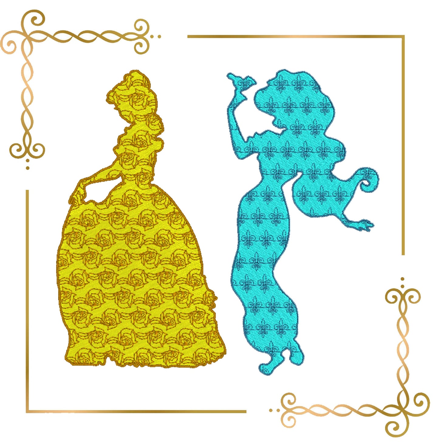 Princess Disney Characters  silhouettes  SET 9 Princesses machine embroidery design 