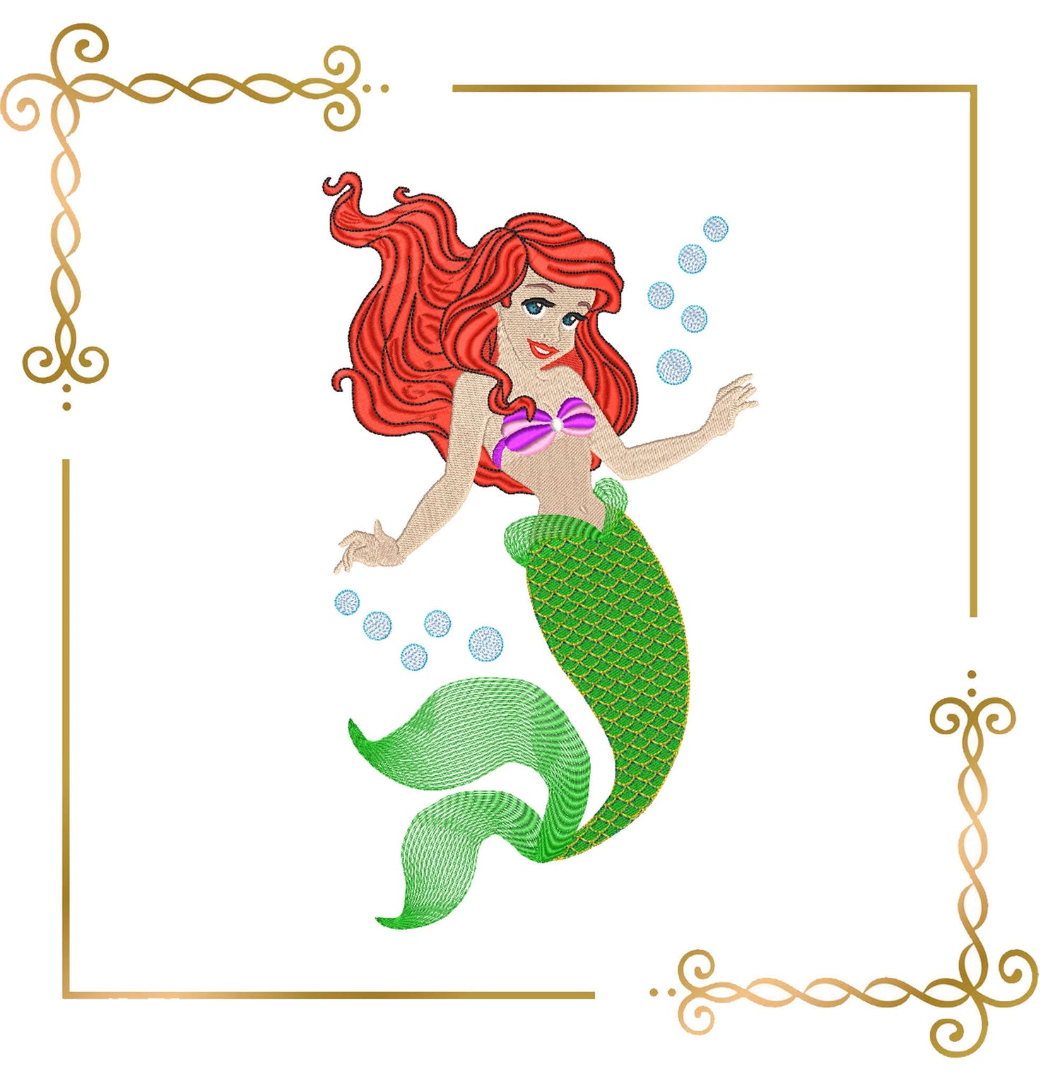 Princess Ariel mermaid  Disney character machine embroidery design 