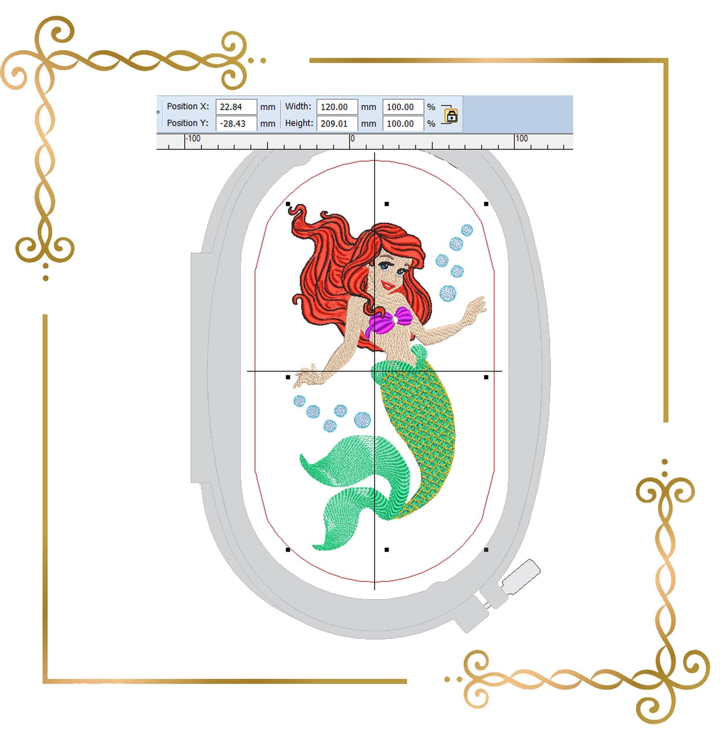 Princess Ariel mermaid  Disney character machine embroidery design 