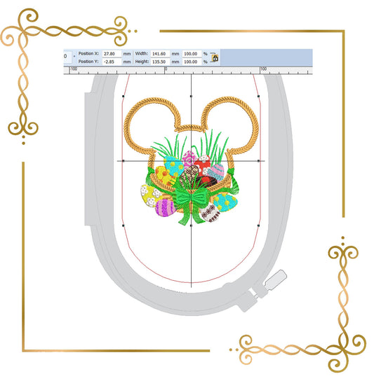Mickey Mouse Head Happy Easter basket of eggs Happy Easter machine embroidery design