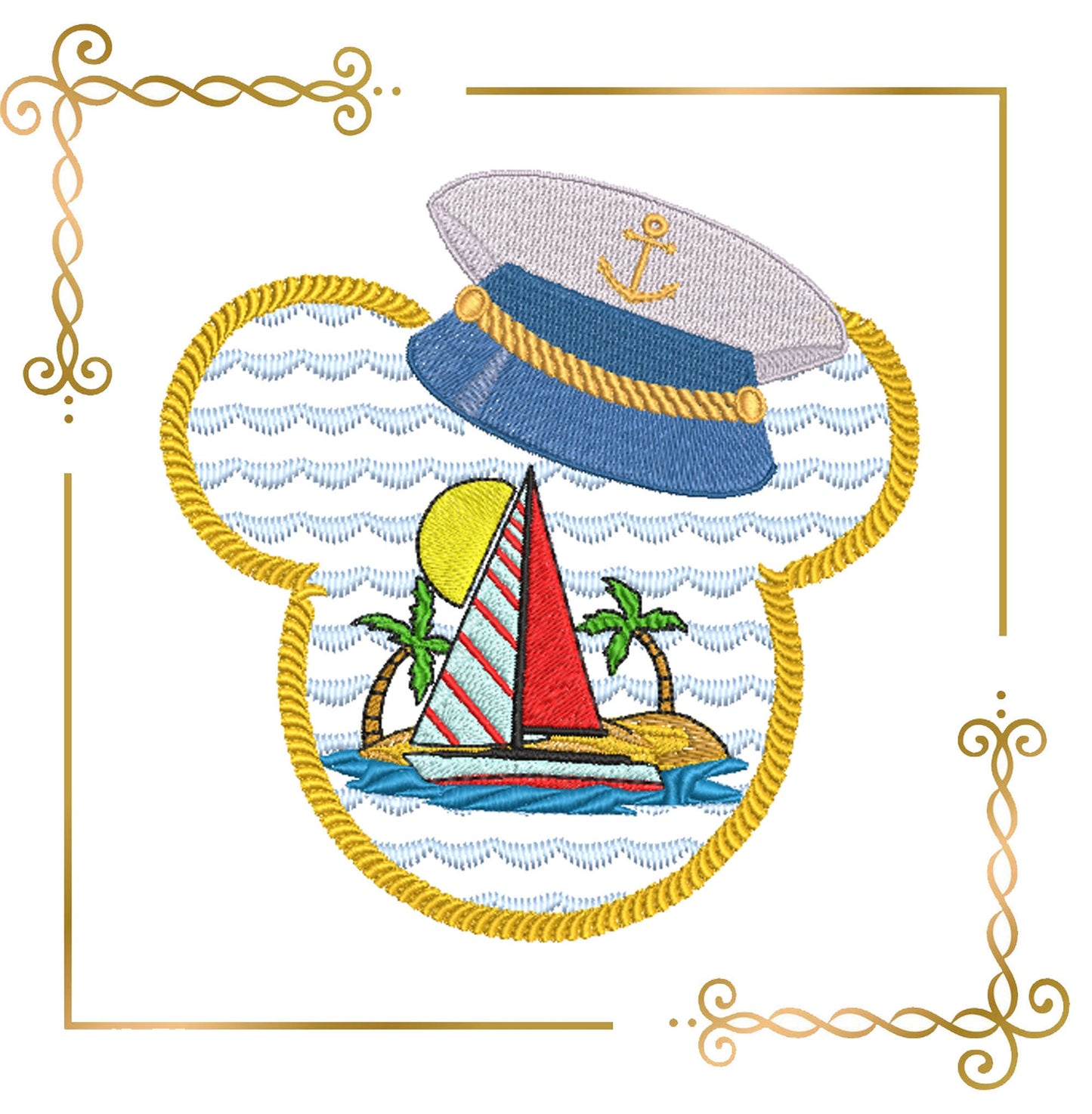 Mouse.  Head,  captain, sea, Mickey, embroidery zum direkten Download.