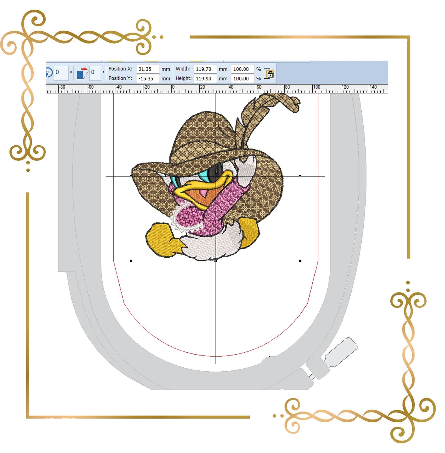 Cartoon Characters Donald duckling hat Fashionable Disney Gucci  digital machine embroidery design