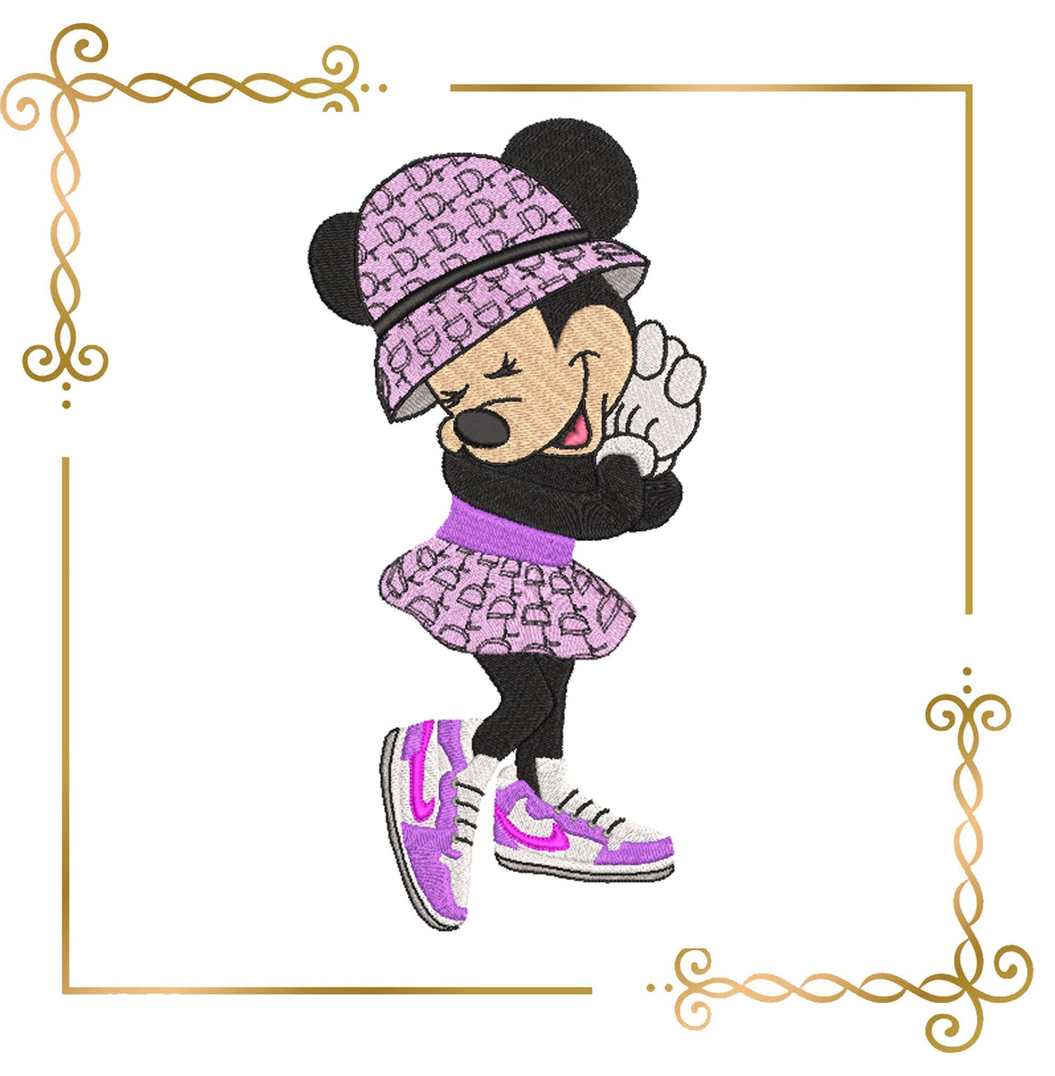 Minnie Mouse dress Dior sneakers Nike digital embroidery design