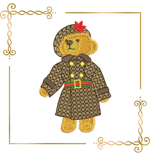 Teddy Bear Super Fashion Gucci dress girl cartoon character  embroidery design