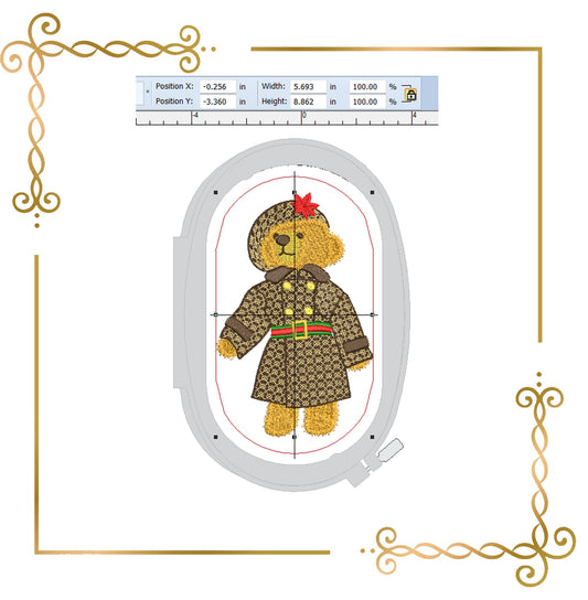 Teddy Bear Super Fashion Gucci dress girl cartoon character  embroidery design